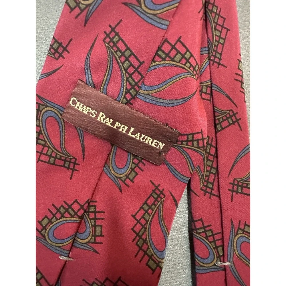 Vintage Chaps Ralph Lauren Tie 100% Silk Made in USA Geometric Necktie 56